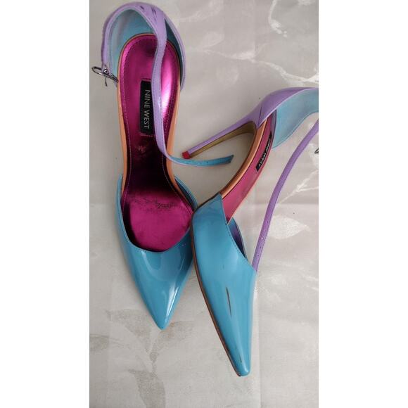 Nine West Shoes Womens Size 8M Blue Pink Purple Patent Pointed Toe Heels Strappy - Picture 2 of 6